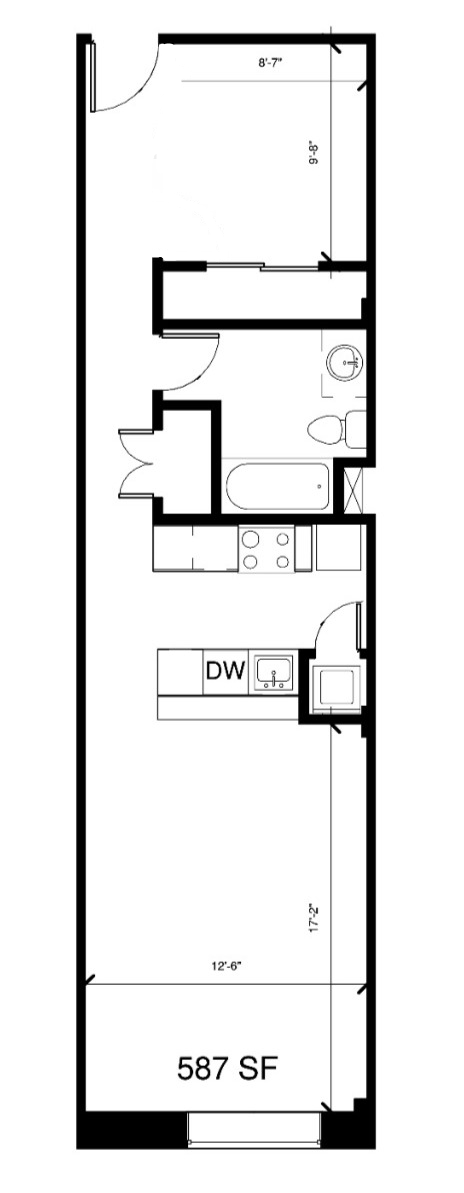 a floor plan of a small house with a bedroom and a living room